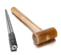 Leriton Natural Rawhide Mallet Tool Rawhide Leather Hammer, Polished Steel Ring Mandrel 1 to 14 Us Sizes, Jewelry Making Tools Set for Repairing Ring Leather Processing Woodworking DIY Handmade Tool