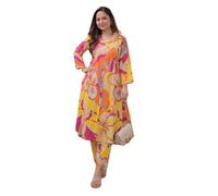 Leriya Fashion Anarkali Kurta Women's Kurta Set - Viscose Rayon Printed Kurta & Straight Pants | Traditional Indian Ethnic Festive Outfit for Functions and Puja, Multicolored, M