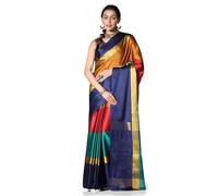 Leriya Fashion Multicolour Cotton Silk Color-Block Saree With Stitched Blouse Readymade, 5.5 Meters, For Women, Festival & Occasional Wear