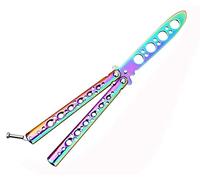 Lerkely Butterfly Knife with Unsharpened Blade, Martial Arts Trainer Bailisong Knife Sword, Rainbow Folding Butterfly Finger Knife Trainer, Titanium Butterfly Knife for Practicing Flipping Tricks