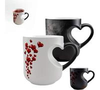 Lerkely Heart-Shaped Color Changing Magic Ceramic Mug, Heat Sensitive Magic Color Changing Coffee Mug with Red Heart Design, Valentine Themed Tea Cup for Water, Drinks, Home, Kitchen