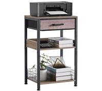 Lerliuo Grey Printer Stand with Fabric Drawer, 3 Tier Industrial Side Table, Modern Small Printer Desk Holder with Storage Shelf,Multi-Functional Bedside Tables for Home Office Fax Machine Scanner