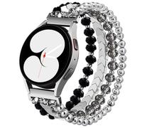 Lerobo Compatible with Samsung Galaxy Watch 7 Band 6/5/4 40mm 44mm/Watch 4 Classic 42mm 46mm Watch 5 Pro 45mm 20mm Beaded Bracelet Fashionable Crystal Band Watch Strap Women Girls, Black/Silver