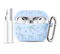 Lerobo for AirPod Pro Case Cover, Cute Bow Engraved Soft Silicone Accessories with Cleaner Pen & Keychain, Compatible with Apple AirPods Pro 2 Case for Women, Full Protection, Led Visible, Lilac