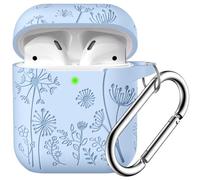 Lerobo for AirPods Case Cover, Flower Engraved Stylish Cover for Airpod Case Silicone Protector with Keychain Compatible with Apple AirPod 1st/2nd Generation Charging Case, Front LED Visible, Lilac