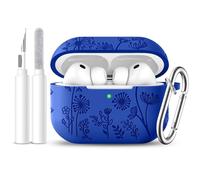 Lerobo for AirPods Pro 3 Case,Flower Engraved Silicone Protective Cover with Cleaner Kit & Keychain Compatible with Apple AirPods Pro 3rd Generation Case 2025 for Women and Men,Glaze Blue