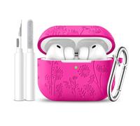 Lerobo for AirPods Pro 3 Case with Cleaner Kit,Flower Engraved Soft Silicone Cover with Keychain Compatible with Apple AirPod Pro 3 Case for Women & Men,Full Body Protection,Led Visible, Rose Pink