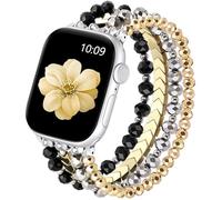 Lerobo Smartwatch Band Compatible with Apple Watch Band 42mm/41mm/40mm/38mm for Women Girl, Beaded Bracelet Dressy Stretchy Comfortable Strap for iWtach Series 11 10 9 8 7 6 5 4 SE 3 2 1, Black/Gold