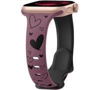 Lerobo Two-Tone Silicone Band Compatible with Apple Watch Series 10 Band 46mm 40mm 44mm 41mm 38mm, Thin Heart Engraved Lightweight Strap for iwatch Series 10 8 7 6 5 4 3 2 1 SE, Smoke Purple/Black