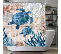 Lerores Sea Turtle Shower Curtain, Weighted Hem, Anti-Mould, Water-Repellent, Washable Polyester Fabric Bath Curtains with Eyelets and 7 Shower Curtain Rings for Bathroom, Bath, 100 x 180 cm