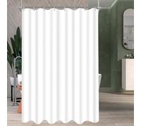 Lerores Shower Curtain, 100 x 200 cm, Pure White, Weighted Hem, Anti-Mould Textile, Water-Repellent, Washable Polyester Fabric Bath Curtains for Bathroom, Bathtub with 6 Shower Curtain Rings