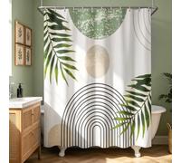 Lerores Shower Curtain, 120 x 200 cm, Green Leaves Line, Weighted Hem, Anti-Mould Textile, Water-Repellent, Washable Polyester Bath Curtains with 8 Eyelets and Shower Curtain Rings for Bathroom
