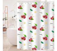 Lerores Shower Curtain, 150 x 180 cm, Cherry, Weighted Hem, Anti-Mould, Water-Repellent, Washable Polyester Fabric Bath Curtains with 10 Eyelets and Shower Curtain Rings for Bathroom, Bathtub
