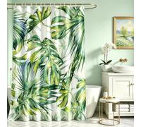 Lerores Shower Curtain, 160 x 160 cm, Green Leaves, Weighted Hem, Anti-Mould Textile, Waterproof, Washable Polyester Fabric Bath Curtains with 12 Eyelets and Shower Curtain Rings for Bathroom, Bathtub