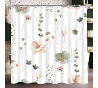 Lerores Shower Curtain, 180 x 160 cm, Sage Green Flower, Weighted Hem, Anti-Mould, Water-Repellent, Washable Polyester Bath Curtains with 12 Eyelets and Shower Curtain Rings for Bathroom, Bathtub