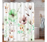 Lerores Shower Curtain 180 x 170 cm, Flowers Drawing, Anti-Mould Textile, Weighted Hem, Water-Repellent, Washable Polyester Bath Curtains with 12 Eyelets and Shower Curtain Rings for Bathroom, Bathtub