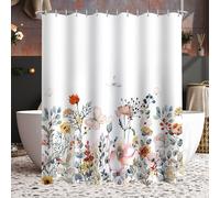 Lerores Shower Curtain, 180 x 180 cm, Flowers, Weighted Hem, Anti-Mould Textile, Water-Repellent, Washable Polyester Bath Curtains with Eyelets and 12 Shower Curtain Rings for Bathroom, Bathtub