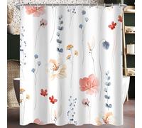 Lerores Shower Curtain, 180 x 200 cm, Coral Flower, Weighted Hem, Anti-Mould, Water-Repellent, Washable Polyester Bath Curtains with 12 Eyelets and Shower Curtain Rings for Bathroom, Bathtub
