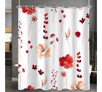 Lerores Shower Curtain, 180 x 200 cm, Red Motif, Weighted Hem, Anti-Mould, Water-Repellent, Washable Polyester Bath Curtains with 12 Eyelets and Shower Curtain Rings for Bathroom, Bathtub