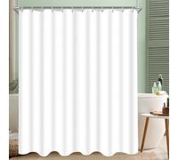 Lerores Shower Curtain, 200 x 180 cm, Pure White, Weighted Hem, Mildewproof, Waterproof, Washable, Polyester Fabric for Bath, Bathtub with 12 Shower Curtain Rings