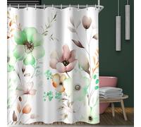 Lerores Shower Curtain 240 x 180 cm, Flowers Drawing Anti-Mould Textile, Weighted Hem, Water-Repellent, Washable Polyester Bath Curtains with 16 Eyelets and Shower Curtain Rings for Bathroom, Bathtub