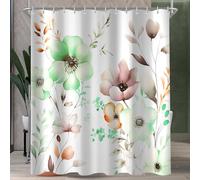 Lerores Shower Curtain 240 x 200 cm, Flowers Drawing Anti-Mould Textile, Weighted Hem, Water-Repellent, Washable Polyester Bath Curtains with 16 Eyelets and Shower Curtain Rings for Bathroom, Bathtub