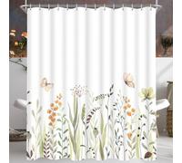 Lerores Shower Curtain, 240 x 200 cm, Fresh Butterfly Flowers, Weighted Hem, Anti-Mould, Water-Repellent, Washable Polyester Bath Curtains with Eyelets and 16 Shower Curtain Rings for Bathroom,