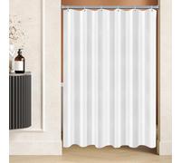 Lerores Shower Curtain, 90 x 200 cm, Pure White, Weighted Hem, Anti-Mould Textile, Water-Repellent, Washable Polyester Fabric Bath Curtains for Bathroom, Bathtub with 6 Shower Curtain Rings