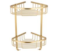 Leros Colore 2 Tier Wall Mounted Corner Basket | Brushed Brass | Stainless Steel | 290mm x 390mm x 200mm