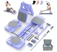 Lerpio Pilates Reformer Board with 3 Adjustable Resistance, 60'' Foldable & Portable Pilates Machine for Home Use, Tool-Free Assembly, Includes Storage Box and 3 Yoga Socks (Purple)