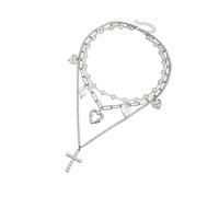 Lerpwige 2000s Retro Crucifix And Heart Charm Necklace Trendy Collarbone Chain Alloy Neck Jewelry For Women Cool Girls Retro Fashion Jewelry