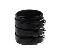 Lerpwige 260 x 60 mm 3 Strand Triple Strap Faux Leather Cuff Wrap WTistband Bracelet Punk Shell Ankle Bracelets for Women