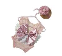Lerpwige 2Pcs/set Baby Big Bowknot Lace Hairband Set Newborns Photoshoots Costume Professional Studio Photography Romper Newborns Picture Outfit