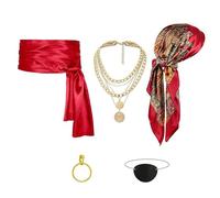 Lerpwige 5Pcs Pirate Costume Accessories Captain Pirate Outfits Bandana Head Scarf Sash Necklace Earrings Eye Patches Set Halloween Cosplay Costumes