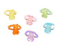[Lerpwige] 6pcs Cartoon Bear Pendant Rings Unique Elastic Beads Rings Adjustable Decorative Colorful Resin Accessories Rings for Party and Dating