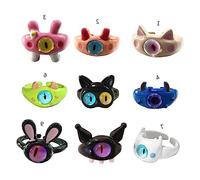 [Lerpwige] 9pcs Unique Sweet Little Mon Sterling Cartoon Eyeball Open Ring Adjustable Resin Ring Gift Adjustable Ring for Kids and Adults Jewelry for Women