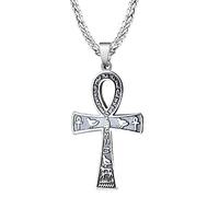 [Lerpwige] Ancient Egyptian Cross Pendant Necklace Animal Amulet Charm Clavicle Chain Personality Stainless Steel Chain Jewelry Gift Cross Necklace Elegant for Women