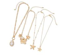 Lerpwige Beach Necklace Set Golden Stackable Seashells Pearls Clavicle Chain Jewellery for Hot Day Trips and Events User-friendly Alloy Shell Necklace Women, one size, As described, As described