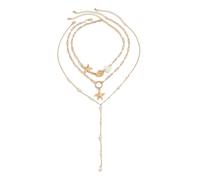 Lerpwige Beach Necklace Set Golden Stackable Seashells Pearls Clavicle Chain Jewellery for Hot Day Trips and Events User-friendly Alloy Shell Necklace Women, one size, As described, As described