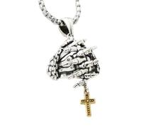 Lerpwige Believer Skull Crucifix Necklace/Pendant with Prayer Hands Jewellery for Music Festivals and Parties Festival Accessory Statement, one size, As described, As described