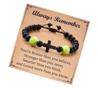 Lerpwige Black Braided Cord Wooden Crucifix Charm Bracelet for Active Men Natural Wood Beads Sports Theme Jewellery Gift Men's Wooden Sports Jewellery Gift, one size, As described