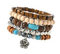 Lerpwige Boho Adjustable Handmade Coconut Shell Bracelet Wooden Beads Door Stone Wrist Accessories for Music Festival Jewelry for Women, one size, as described