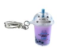 Lerpwige Cat Bubbles Teas Pendant Handmade Acrylic Keyrings Cartoon Milk Teas Keychain Jewellery Beautiful Bag Magic Accessories for Children Unique Keychain, purple, One Size
