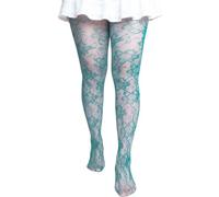 Lerpwige Colourful Floral Patterned Fishnet Lace Tights for Women Japanese Punk Styles Fishnet Tights Under Bottom Nylon Stocking, Lake-blue, One Size