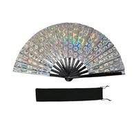 Lerpwige Colourful Hand Fan for Taichi Training and Martial Arts Shows with Reflective Effects Line Dancing Holding Folding Fan
