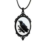 [Lerpwige] Crow Pendant Necklace Lace Oval Charm Clavicle Chain Gothic Raven Jewelry Raven Choker Necklace Protective Chain Raven Pendant Necklace for Men