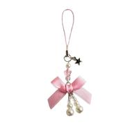 Lerpwige Elegant Imitation Pearl Bowknot Keyrings Butterfly Bow Keychain Phone Heart Shape Charm Decoration