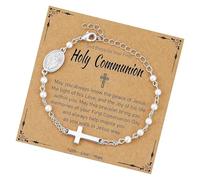 Lerpwige Elegant Pearl Bracelet Stainless Steel Texture Vintage Religious Chain Suitable for Fashion Lovers Stainless Steel Religious Jewellery, Holy Communication5, As described, As described