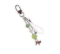 Lerpwige Elegant Pearl Cat Keyring with Four Leaf Cums Colourful Pearl Key Chain Accessories Handmade Handbag Embellishments