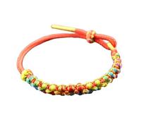 Lerpwige Ethnic Style Colourful Rope Bracelet Handmade Chinese Bangle Lucky Peach Flower Knots Hand Chain Elastic Women Wristchain Hand Woven Bracelet, one size, As described